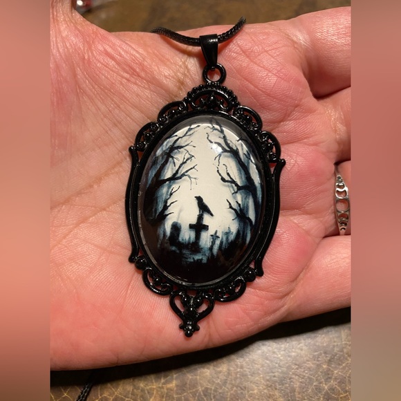 Jewelry Haunted Cemetery Necklace Pendant Black Jewelry Cameo